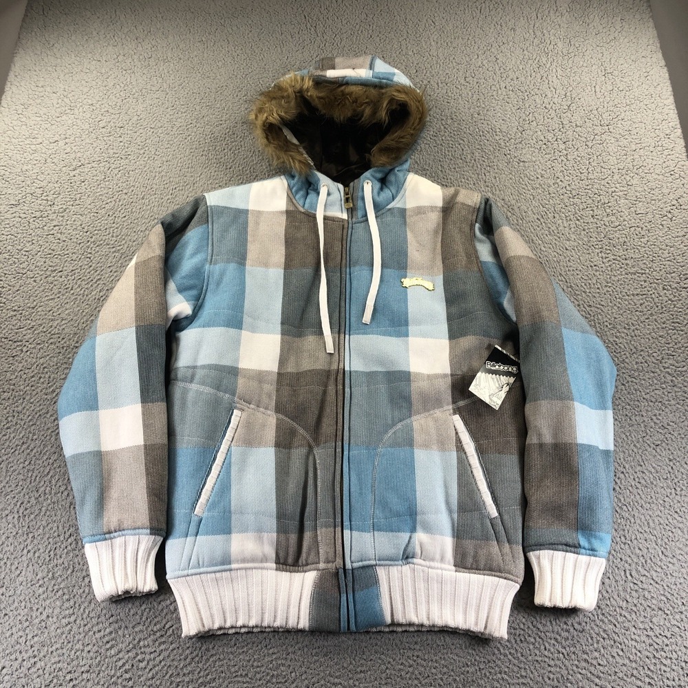 Vtg Billabong Hoodie Jacket Mens Large Fur Blue Gray Skate Surf Y2K Heavy New